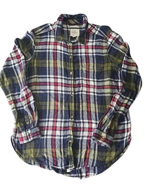 American Eagle Women’s M Boyfriend Fit Plaid Flannel Shirt 100% Viscose
